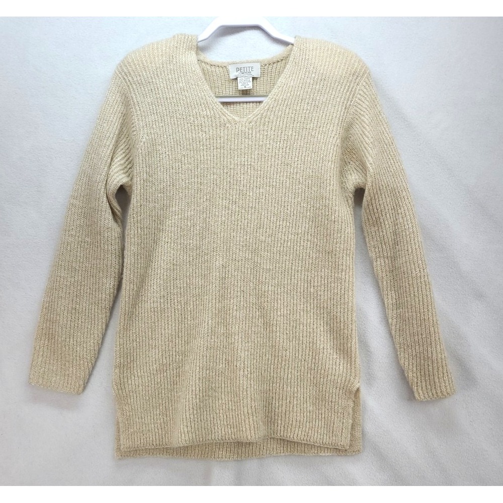 Mohair Blend Sweater Ivory and Gold Petite Sophisticate Collection‎  Sz Small